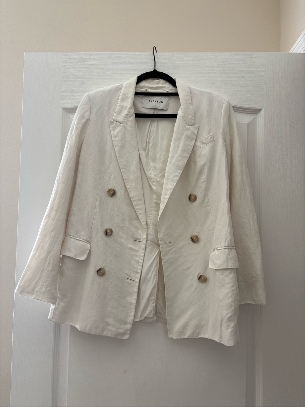 Babaton Cream Double-Breasted Linen-Blend Blazer